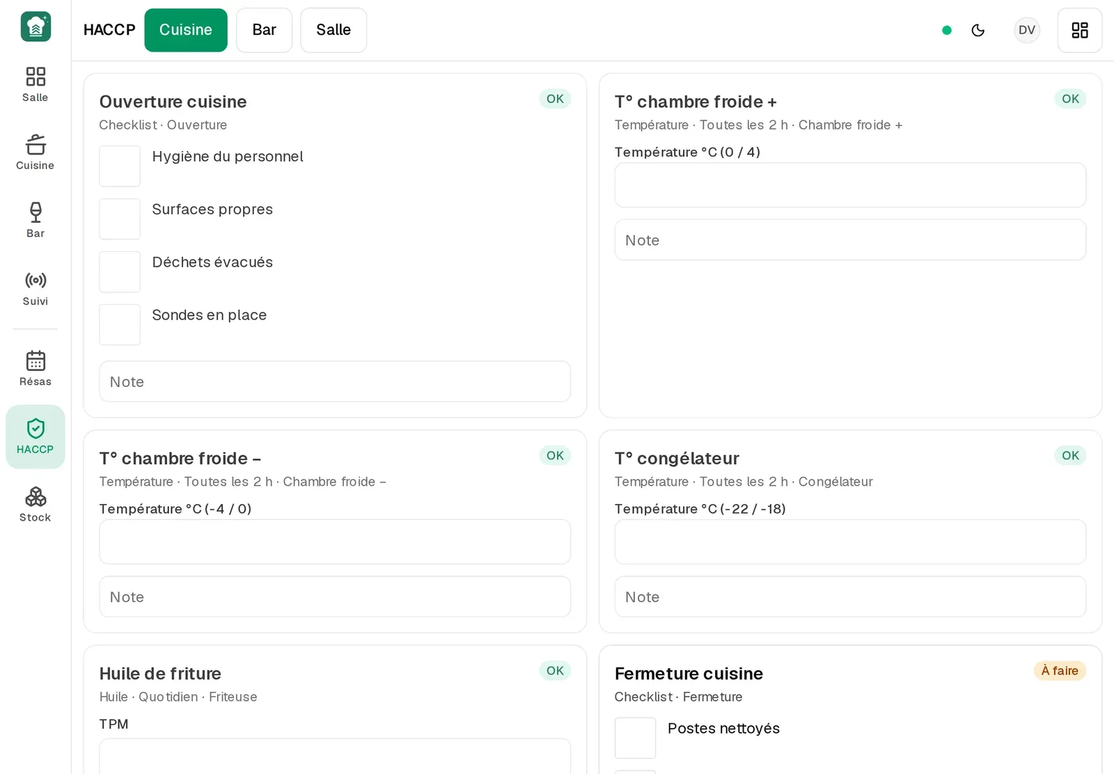 Relevés HACCP sur tablette